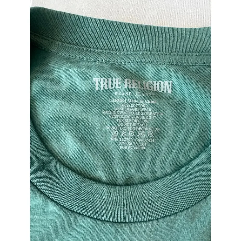 True Religion Mens Green Puff Print Graphic T-Shirt Fashion For The Senses NWT L